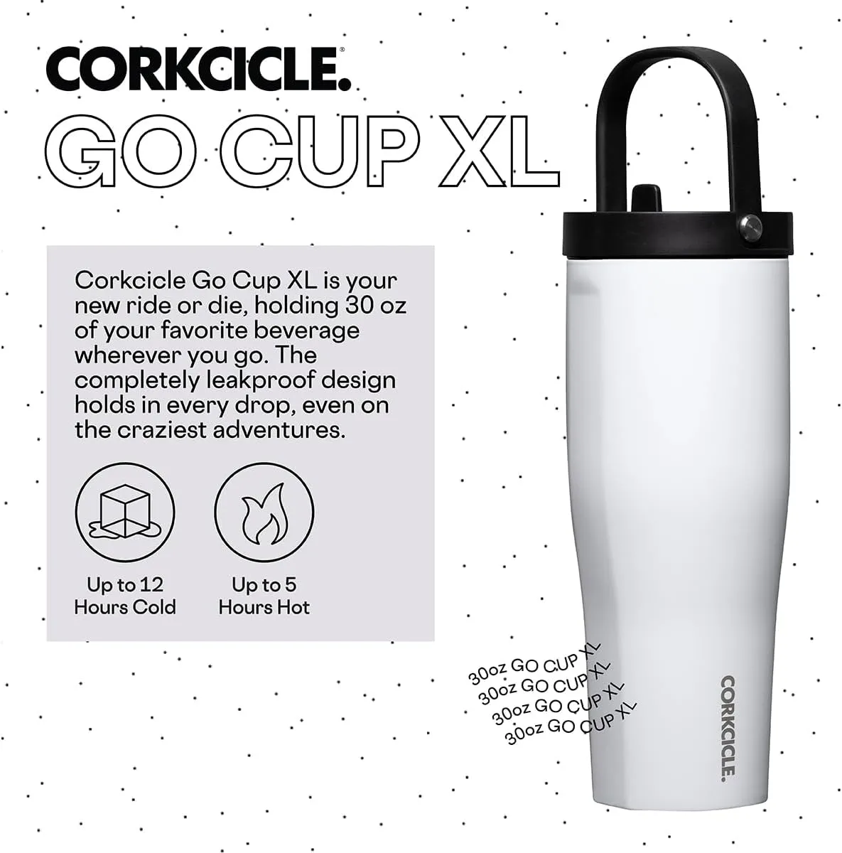 Corkcicle Go Cup XL Insulated Tumbler with Lid and Straw, Gloss White, 30 oz – Reusable Water Bottle Keeps Beverages Cold for 12hrs – Cupholder Friendly Tumbler, Leak-Proof Design