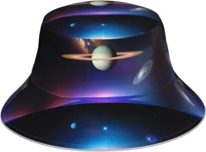 Cosmic Saturn Prints Reflective Bucket Hat for Men and Women - Breathable, and Stylish Double-Sided Design Black, Black, One Size