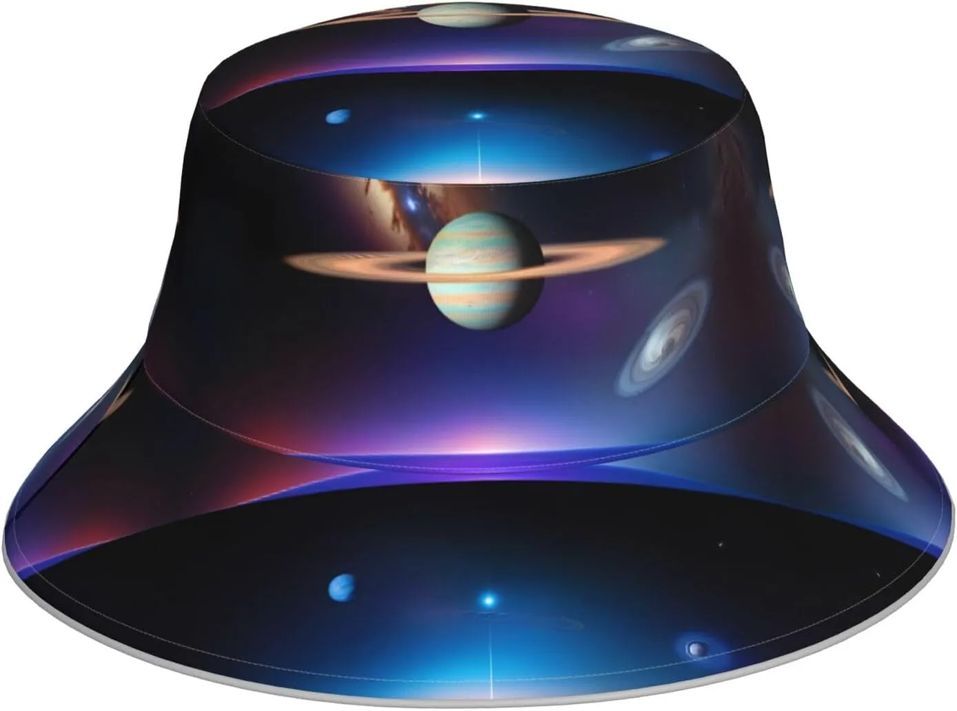 Cosmic Saturn Prints Reflective Bucket Hat for Men and Women - Breathable, and Stylish Double-Sided Design Black, Black, One Size