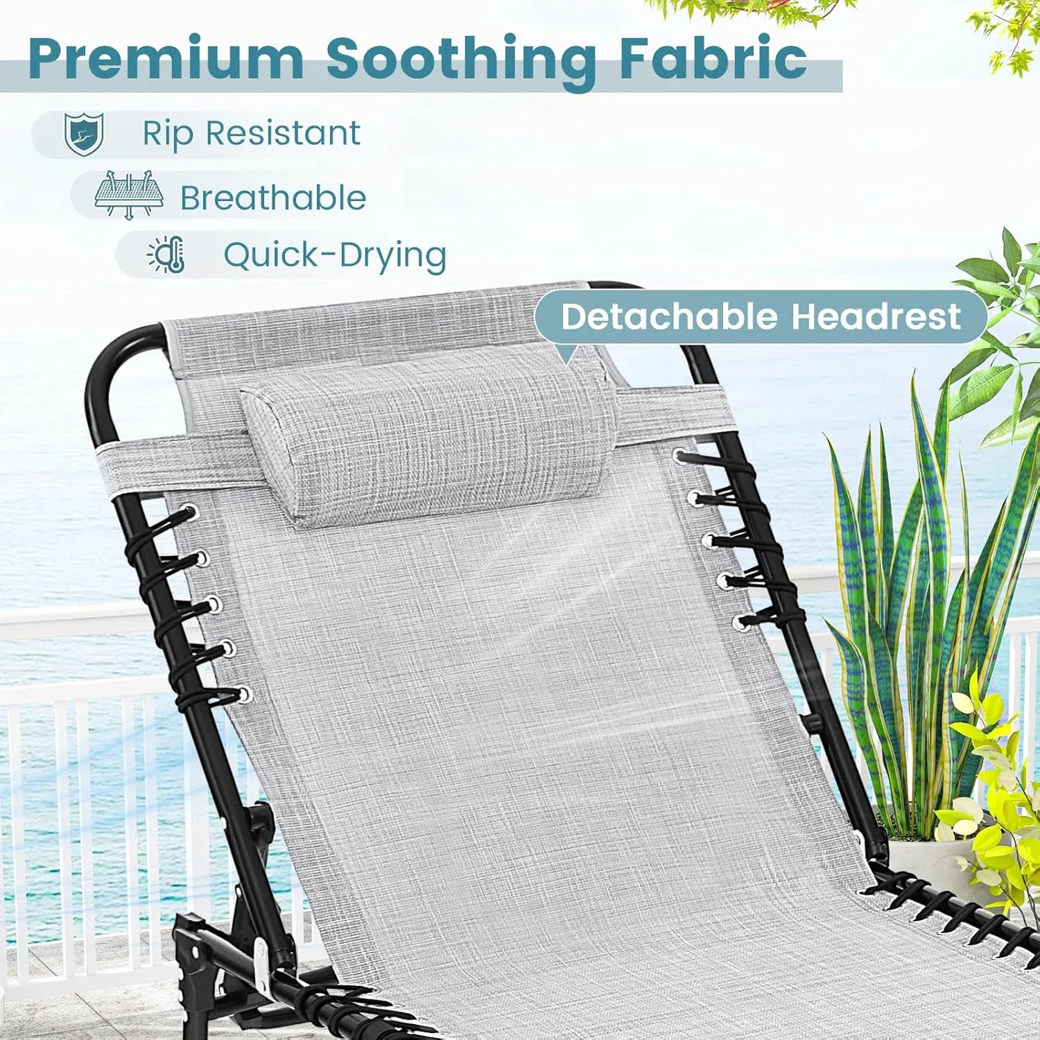 COSTWAY Folding Chaise Lounge Chair, Foldable Pool Lounger with 4-Position Adjustable Backrest, 2-Position Footrest, Side Pocket & Soft Pillow, Patio Tanning Chair for Beach, Poolside (1, Grey)
