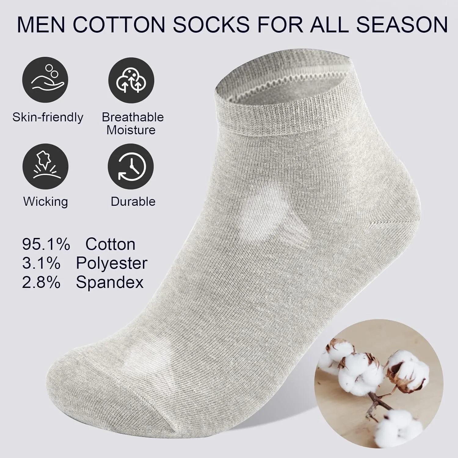 Cotton Low Cut Athletic Socks 8/10 Pack - Breathable Running Gym Daily, Moisture Wicking Comfort Fit Black
