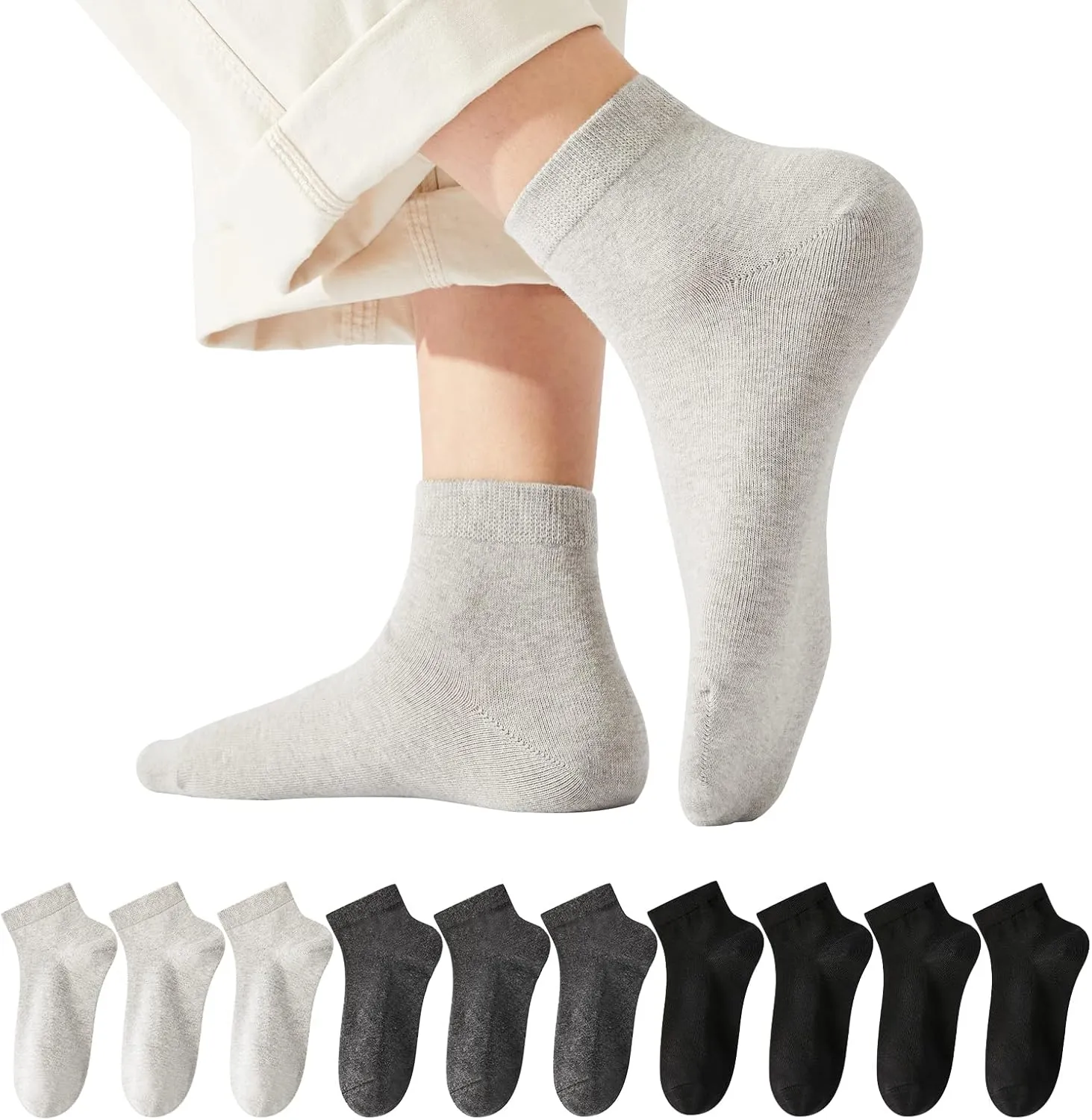 Cotton Low Cut Athletic Socks 8/10 Pack - Breathable Running Gym Daily, Moisture Wicking Comfort Fit Black