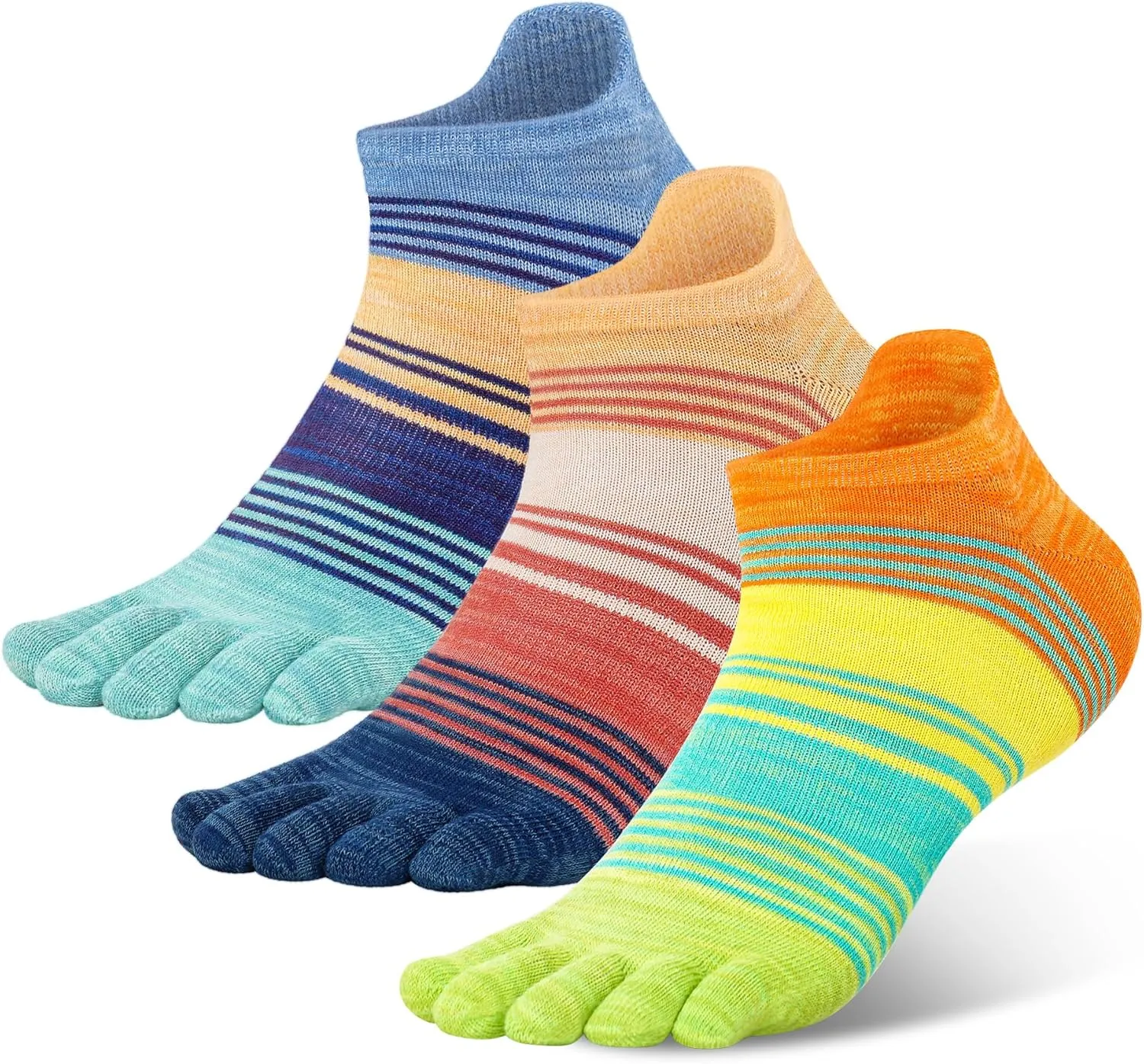 Cotton Rainbow Toe Socks, Arch Compression Athletic Running Socks, Colorful Cushioned