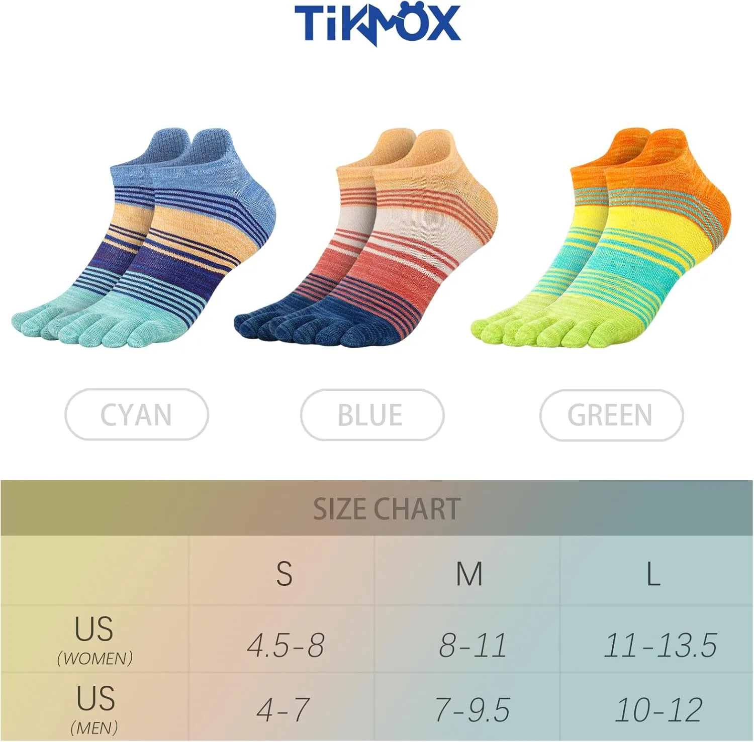 Cotton Rainbow Toe Socks, Arch Compression Athletic Running Socks, Colorful Cushioned