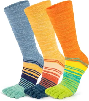 Cotton Rainbow Toe Socks, Arch Compression Athletic Running Socks, Colorful Cushioned