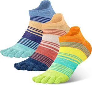 Cotton Rainbow Toe Socks, Arch Compression Athletic Running Socks, Colorful Cushioned