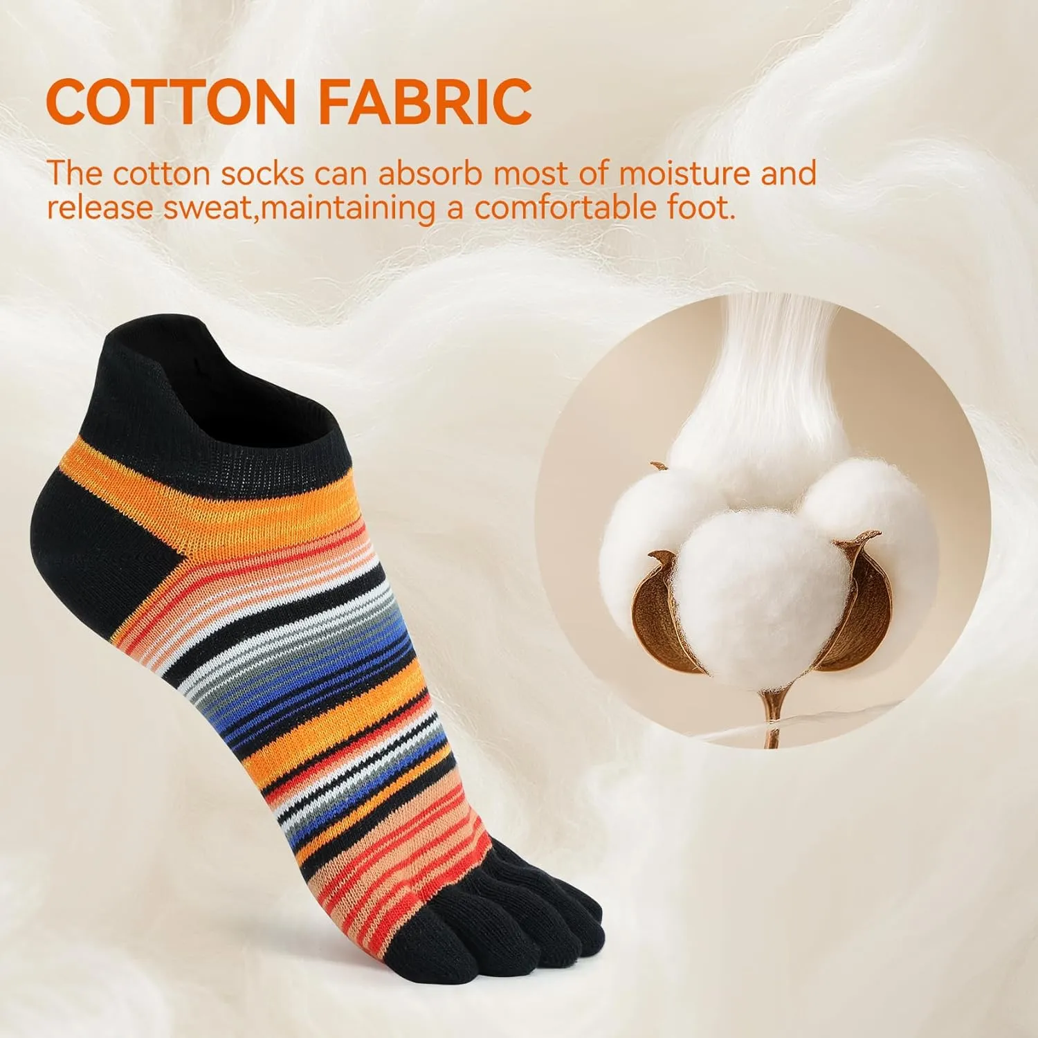CottonToe Socks for Women Men Ankle Athletic Running Rainbow Five Finger Socks Anti-Blister Breathable