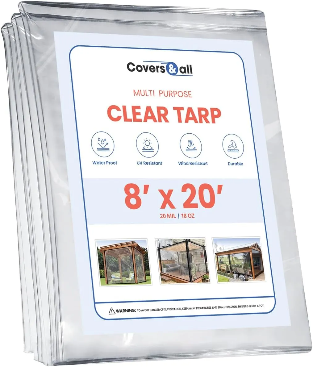 Covers & all Clear Tarps Made of Waterproof & Tear Resistant Vinyl Coated PVC Material, 18 oz, 560 GSM 20 mil Tarpaulin (8' H x 20' W Feet)