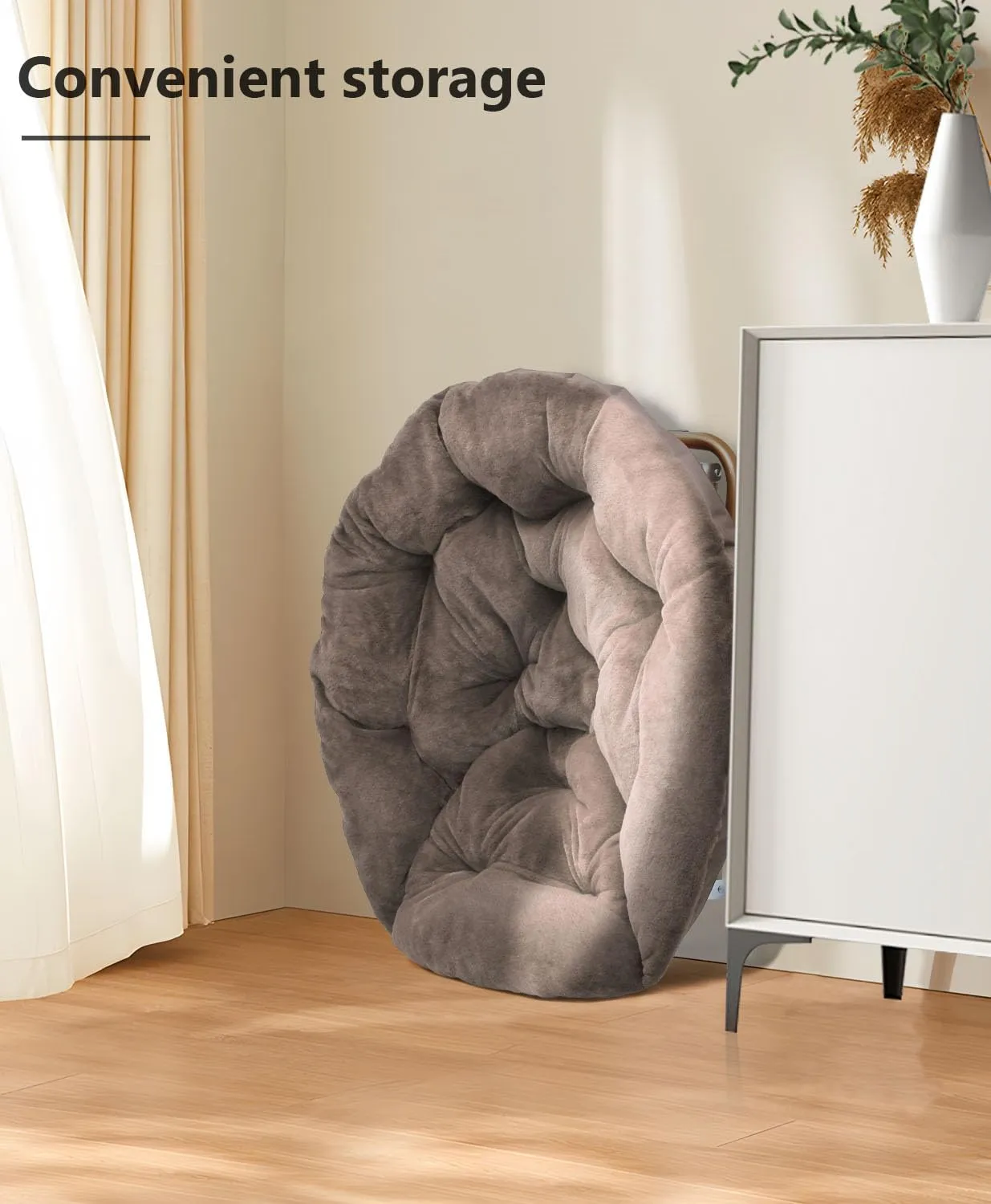 Cozy Saucer Chair, Living Room Chair, Faux Fur Soft Thick Padded Seat, Metal Frame Folding Chair, Comfortable Moon Chair for Living Room, Bedroom, Reading Nook, Modern Style, 1 Pack, Brown