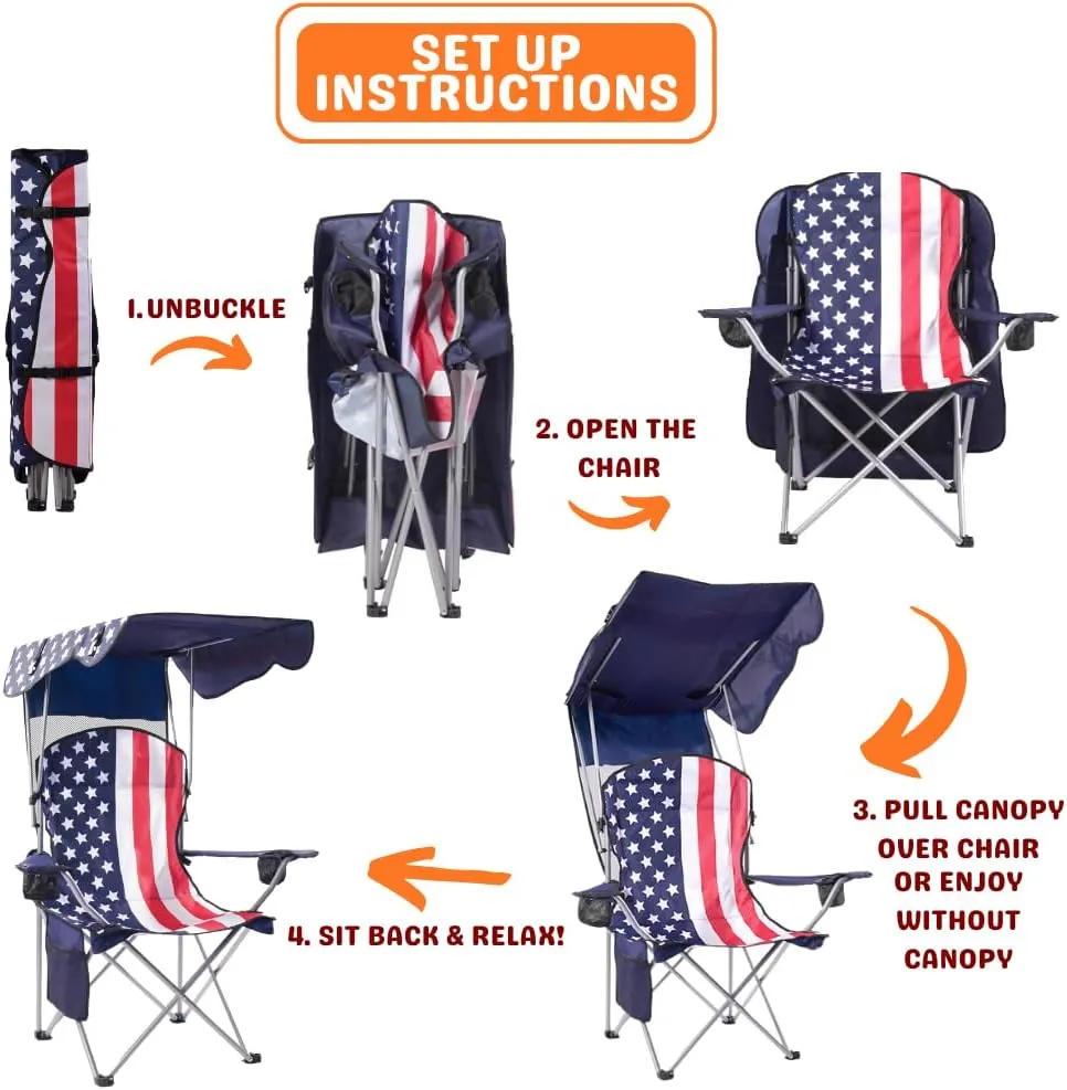 CozyBox Portable Folding Camping Chairs with Canopy Shade, Beach Chair for Adults, Durable Weather Resistant 600D Oxford Cloth, Camping Chair with Canopy for Outdoors [Flag]