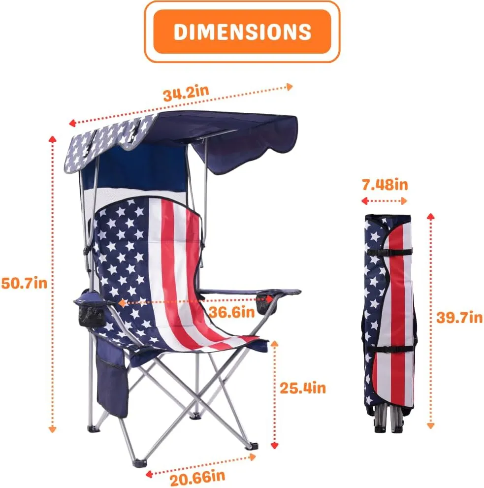 CozyBox Portable Folding Camping Chairs with Canopy Shade, Beach Chair for Adults, Durable Weather Resistant 600D Oxford Cloth, Camping Chair with Canopy for Outdoors [Flag]