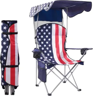 CozyBox Portable Folding Camping Chairs with Canopy Shade, Beach Chair for Adults, Durable Weather Resistant 600D Oxford Cloth, Camping Chair with Canopy for Outdoors [Flag]