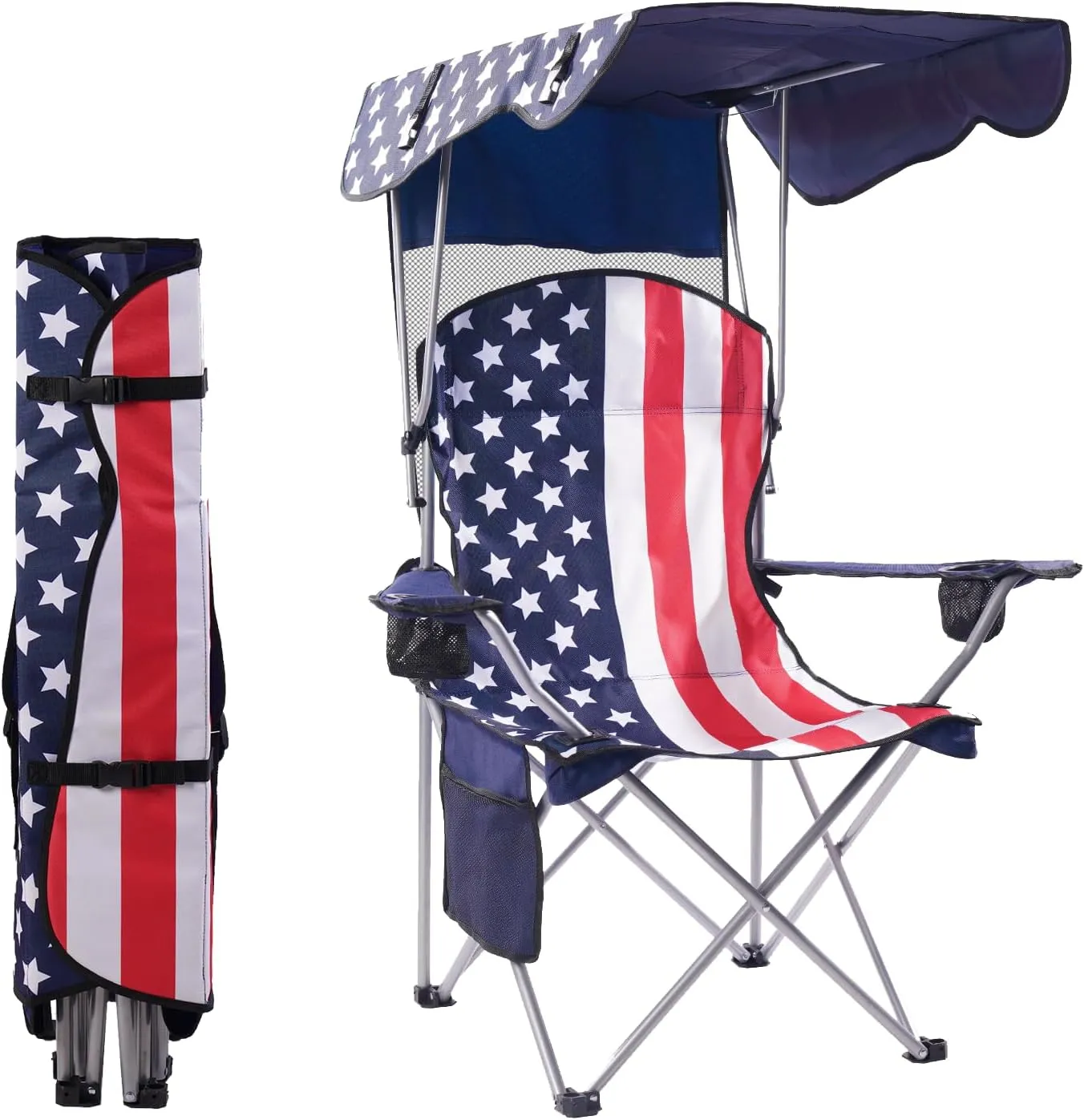 CozyBox Portable Folding Camping Chairs with Canopy Shade, Beach Chair for Adults, Durable Weather Resistant 600D Oxford Cloth, Camping Chair with Canopy for Outdoors [Flag]