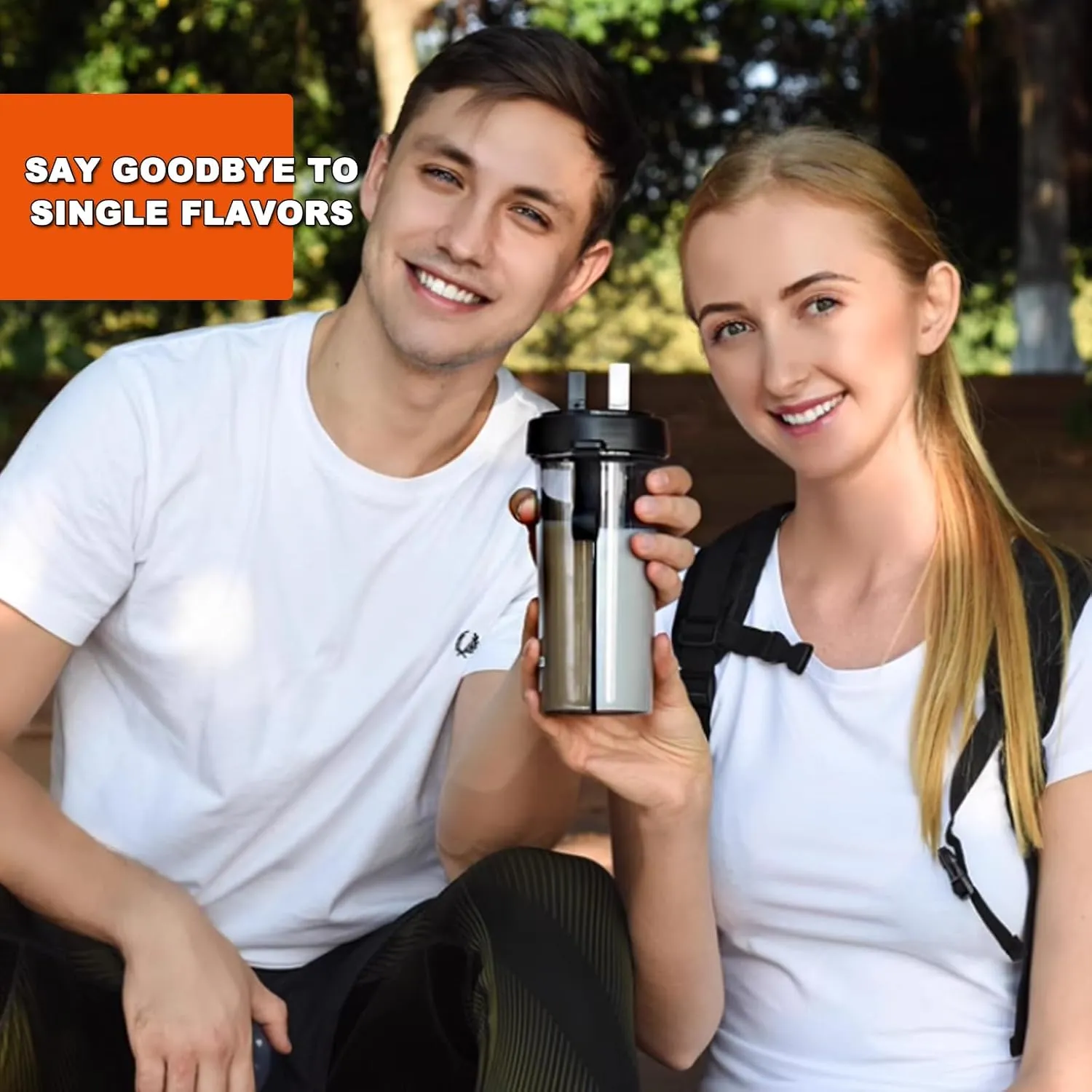 Creative Water Cup Split Cups for Drinks 2 Different Drinks in One Cup, 2 Straws Couple Outdoor 600ml Drinking Cup Camping Hiking Backpacking Travel Office Sports Water Cup (blue)