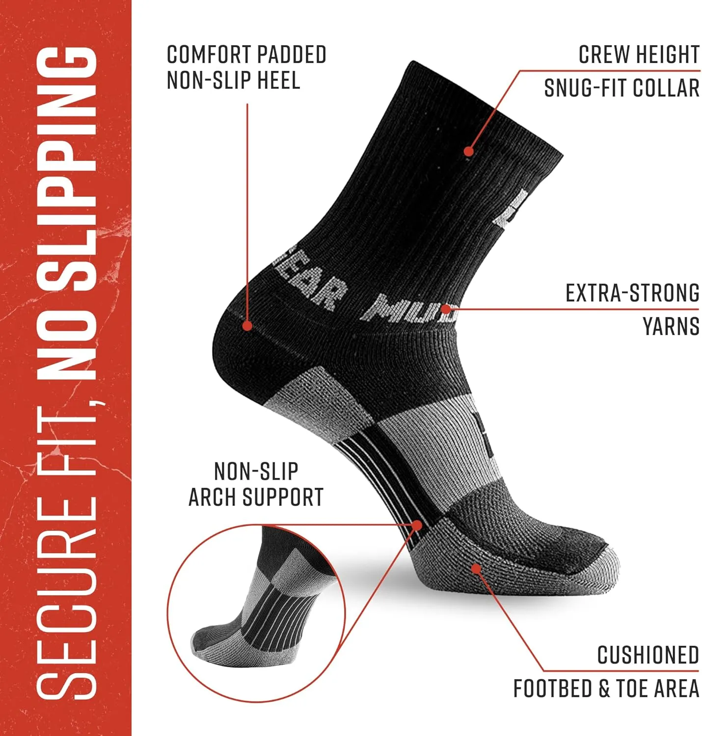 Crew Length Hiking Socks - Mid-Calf Trekking Socks - Non-Wool Wilderness Hiking Socks - Men and Women - 2-Pack
