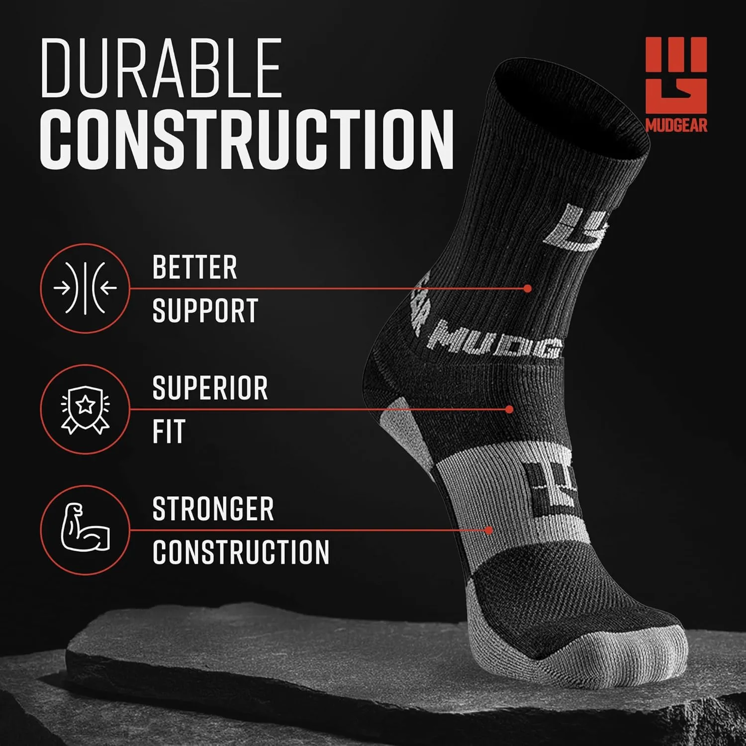 Crew Length Hiking Socks - Mid-Calf Trekking Socks - Non-Wool Wilderness Hiking Socks - Men and Women - 2-Pack