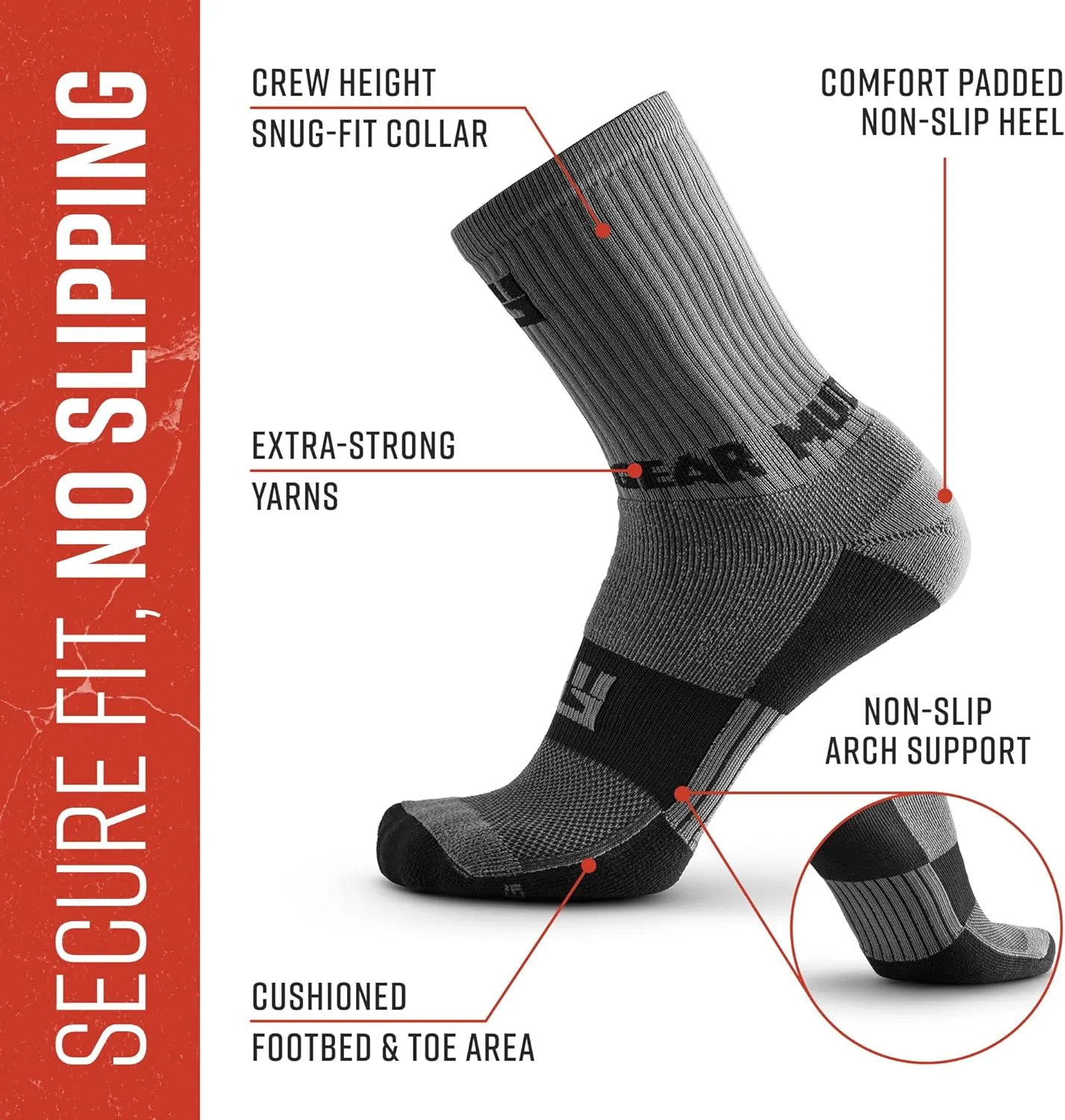 Crew Length Hiking Socks - Mid-Calf Trekking Socks - Non-Wool Wilderness Hiking Socks - Men and Women - 2-Pack