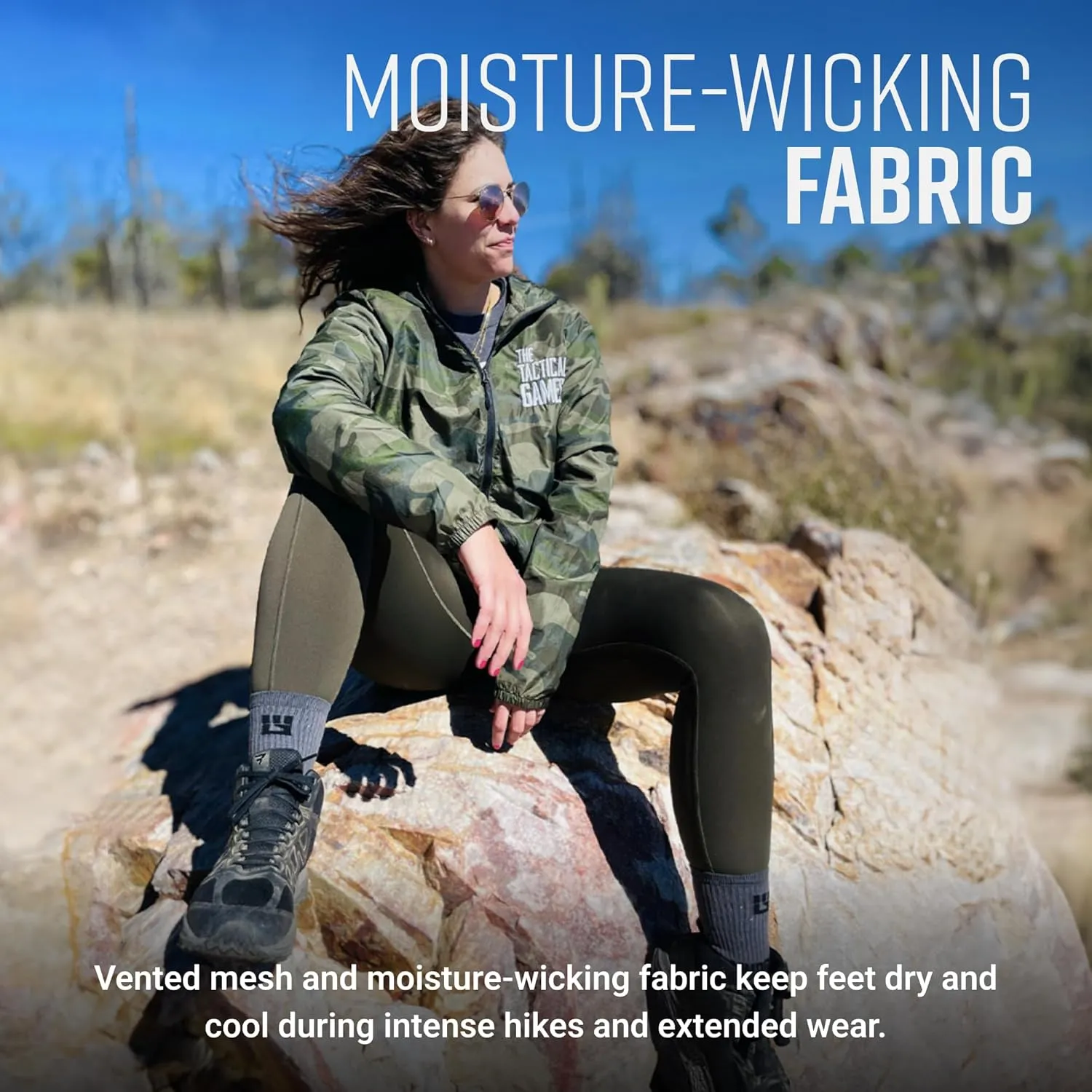 Crew Length Hiking Socks - Mid-Calf Trekking Socks - Non-Wool Wilderness Hiking Socks - Men and Women - 2-Pack