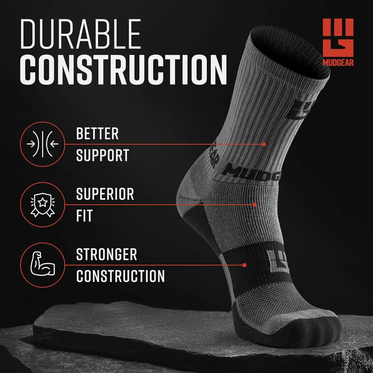 Crew Length Hiking Socks - Mid-Calf Trekking Socks - Non-Wool Wilderness Hiking Socks - Men and Women - 2-Pack