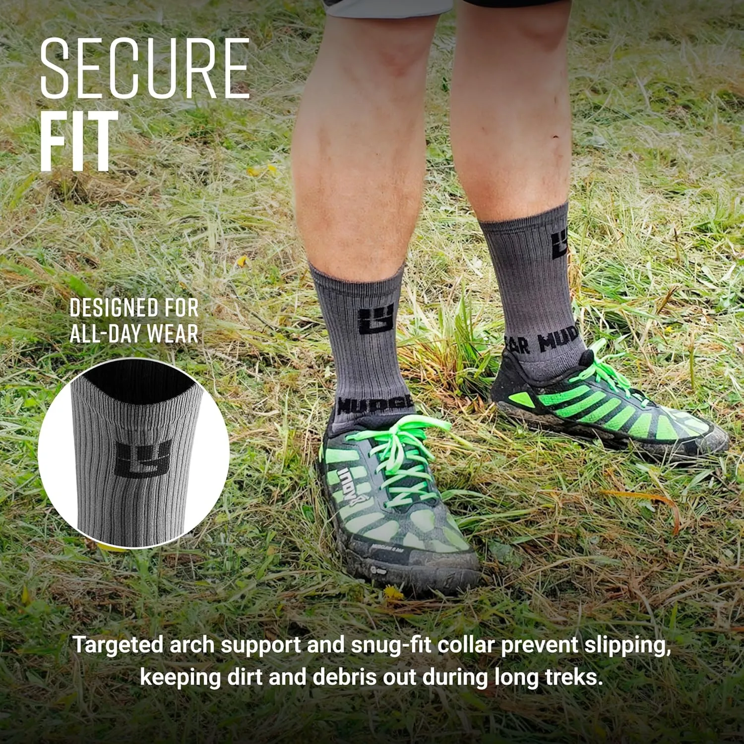 Crew Length Hiking Socks - Mid-Calf Trekking Socks - Non-Wool Wilderness Hiking Socks - Men and Women - 2-Pack