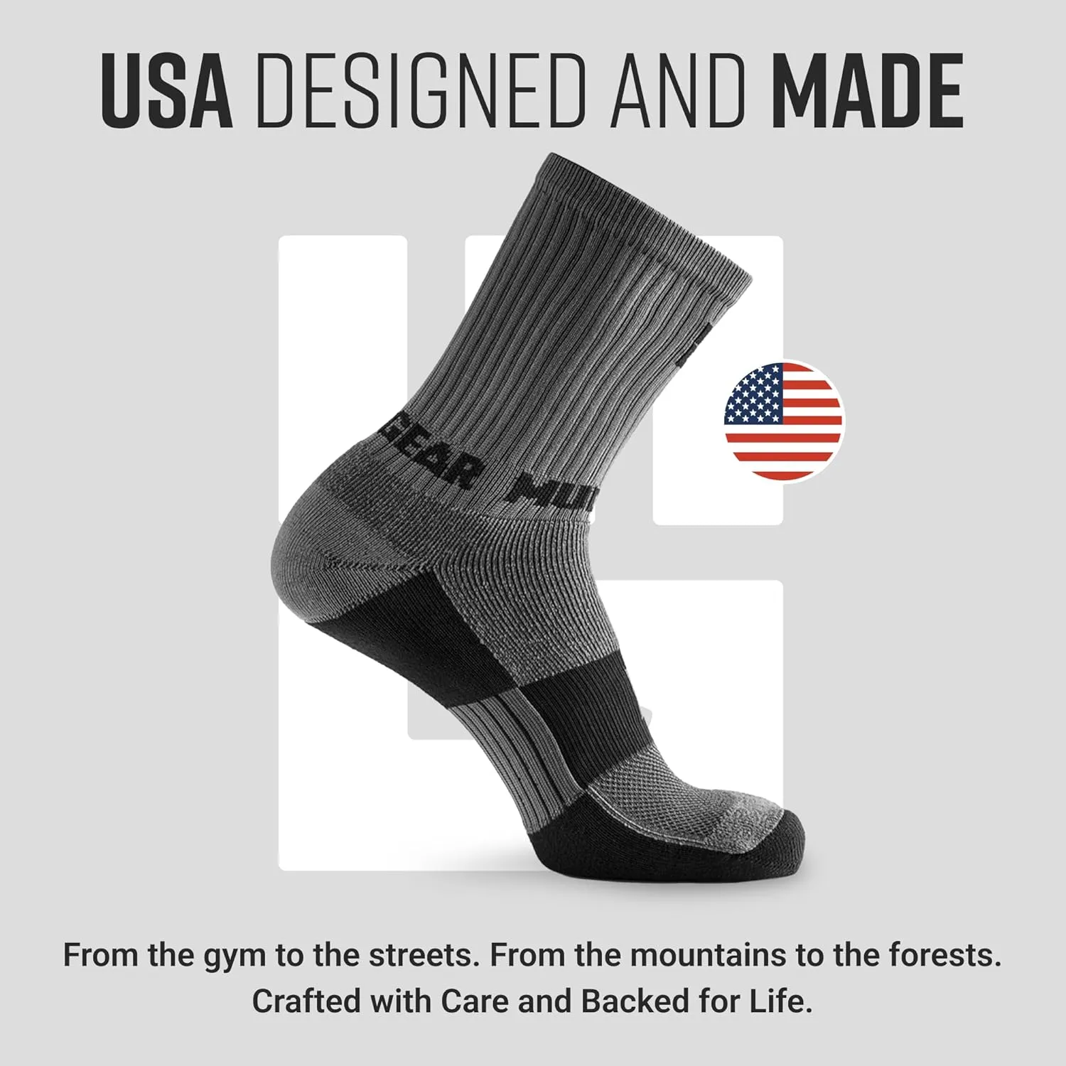 Crew Length Hiking Socks - Mid-Calf Trekking Socks - Non-Wool Wilderness Hiking Socks - Men and Women - 2-Pack