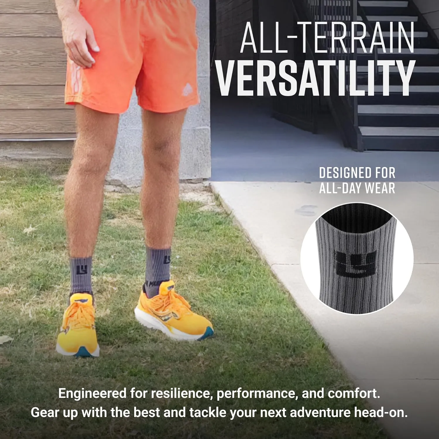 Crew Length Trail Running Socks, Quick-Drying Mid-Calf Socks with Arch Support, Sweat-Resistant, Breathable Athletic Socks