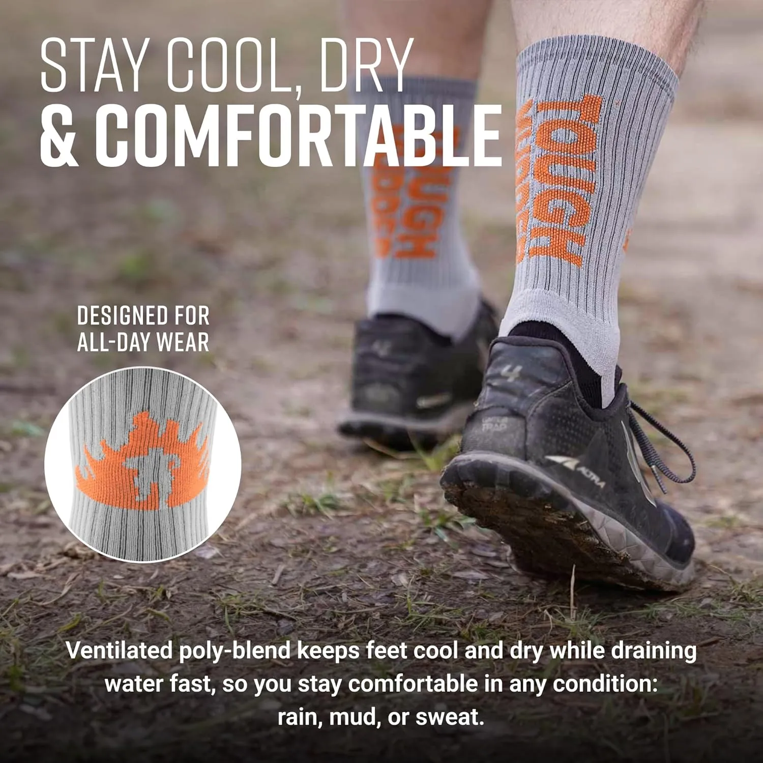 Crew Length Trail Running Socks, Quick-Drying Mid-Calf Socks with Arch Support, Sweat-Resistant, Breathable Athletic Socks