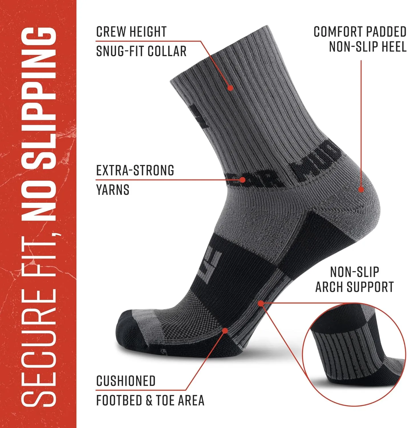 Crew Length Trail Running Socks, Quick-Drying Mid-Calf Socks with Arch Support, Sweat-Resistant, Breathable Athletic Socks