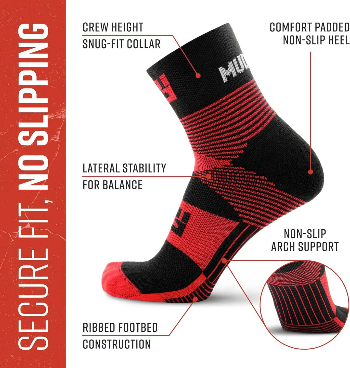 Crew Length Trail Running Socks, Quick-Drying Mid-Calf Socks with Arch Support, Sweat-Resistant, Breathable Athletic Socks