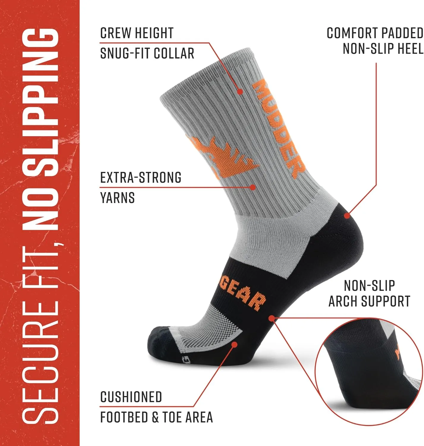 Crew Length Trail Running Socks, Quick-Drying Mid-Calf Socks with Arch Support, Sweat-Resistant, Breathable Athletic Socks