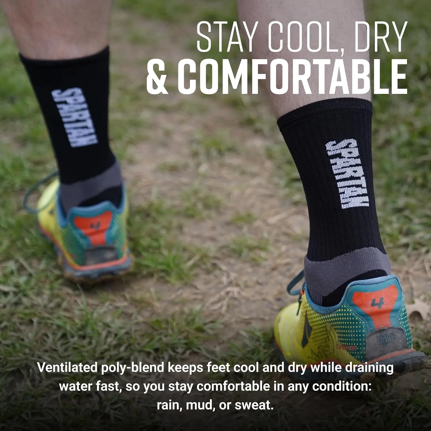 Crew Length Trail Running Socks, Quick-Drying Mid-Calf Socks with Arch Support, Sweat-Resistant, Breathable Athletic Socks