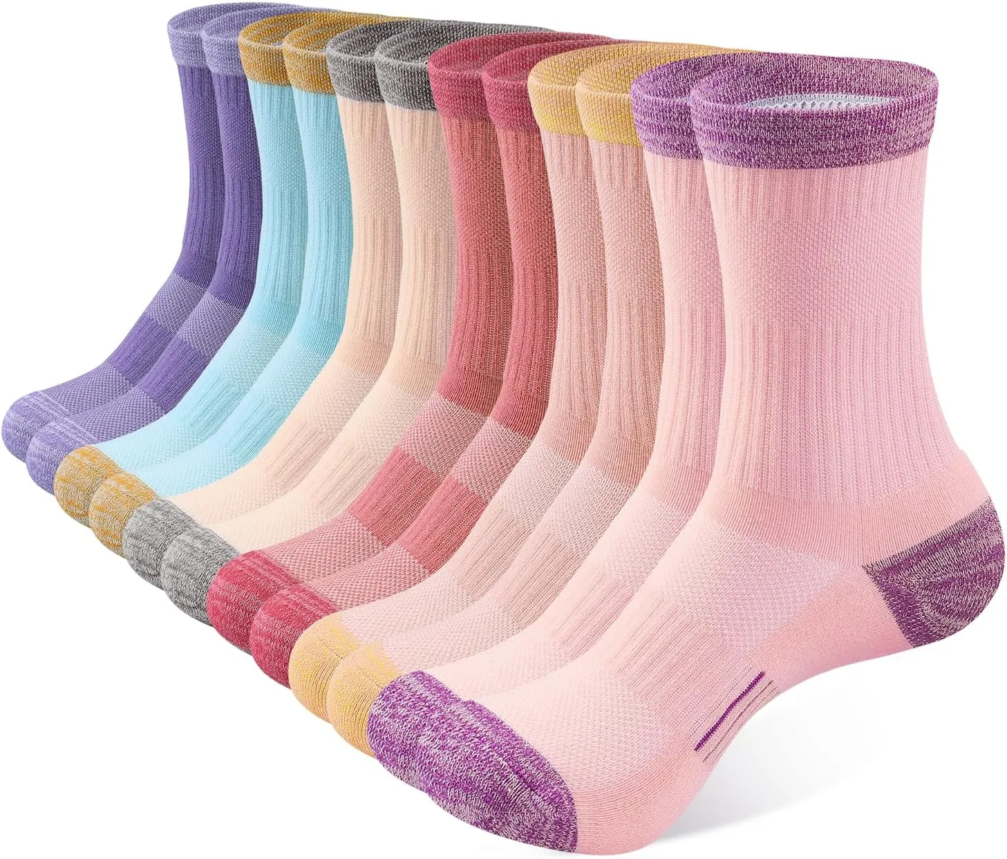 Crew Socks for Women Hiking Athletic Running Walking Cushioned Compression Cotton Socks 6 Pairs