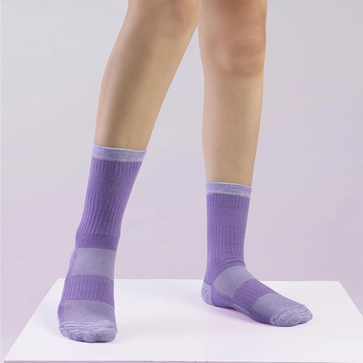 Crew Socks for Women Hiking Athletic Running Walking Cushioned Compression Cotton Socks 6 Pairs