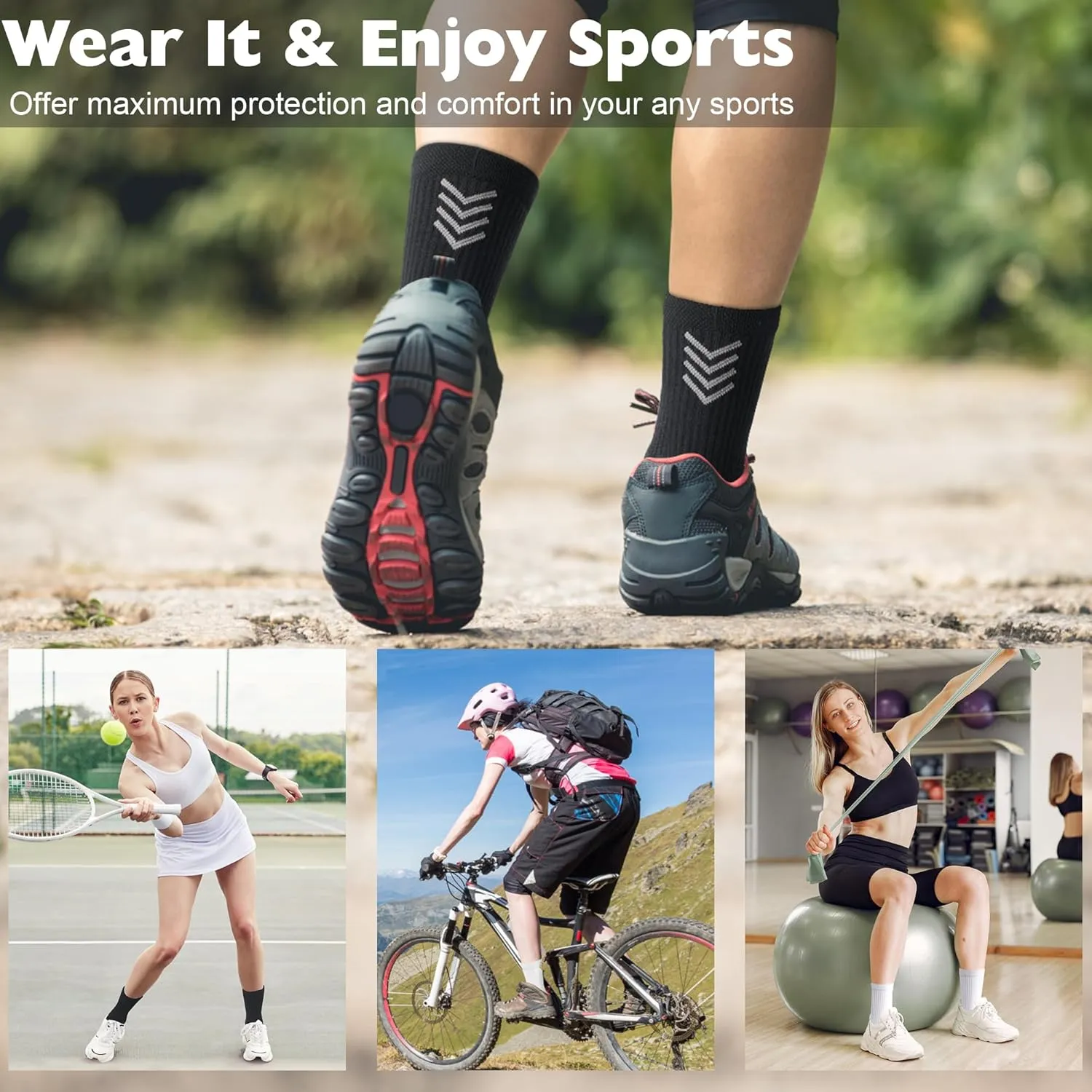 Crew Socks for Women,Athletic Hiking Running Compression Socks with Cushioned Support 3-6 Pairs