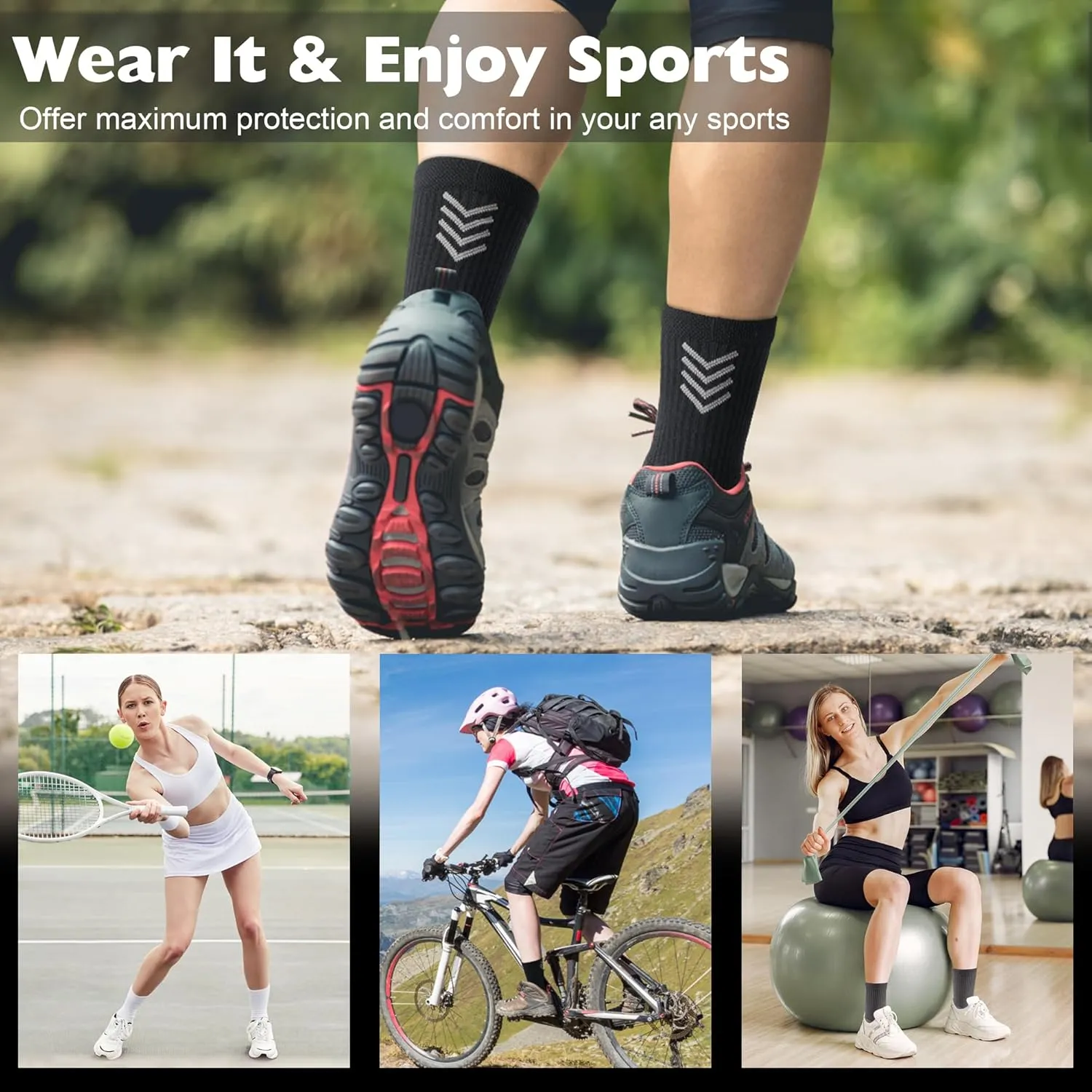 Crew Socks Women 3-6 Pairs: Hiking Athletic Running with Support Cushioned