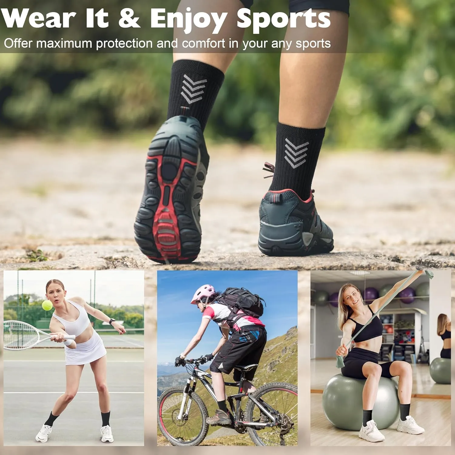 Crew Socks Women 3-6 Pairs: Hiking Athletic Running with Support Cushioned