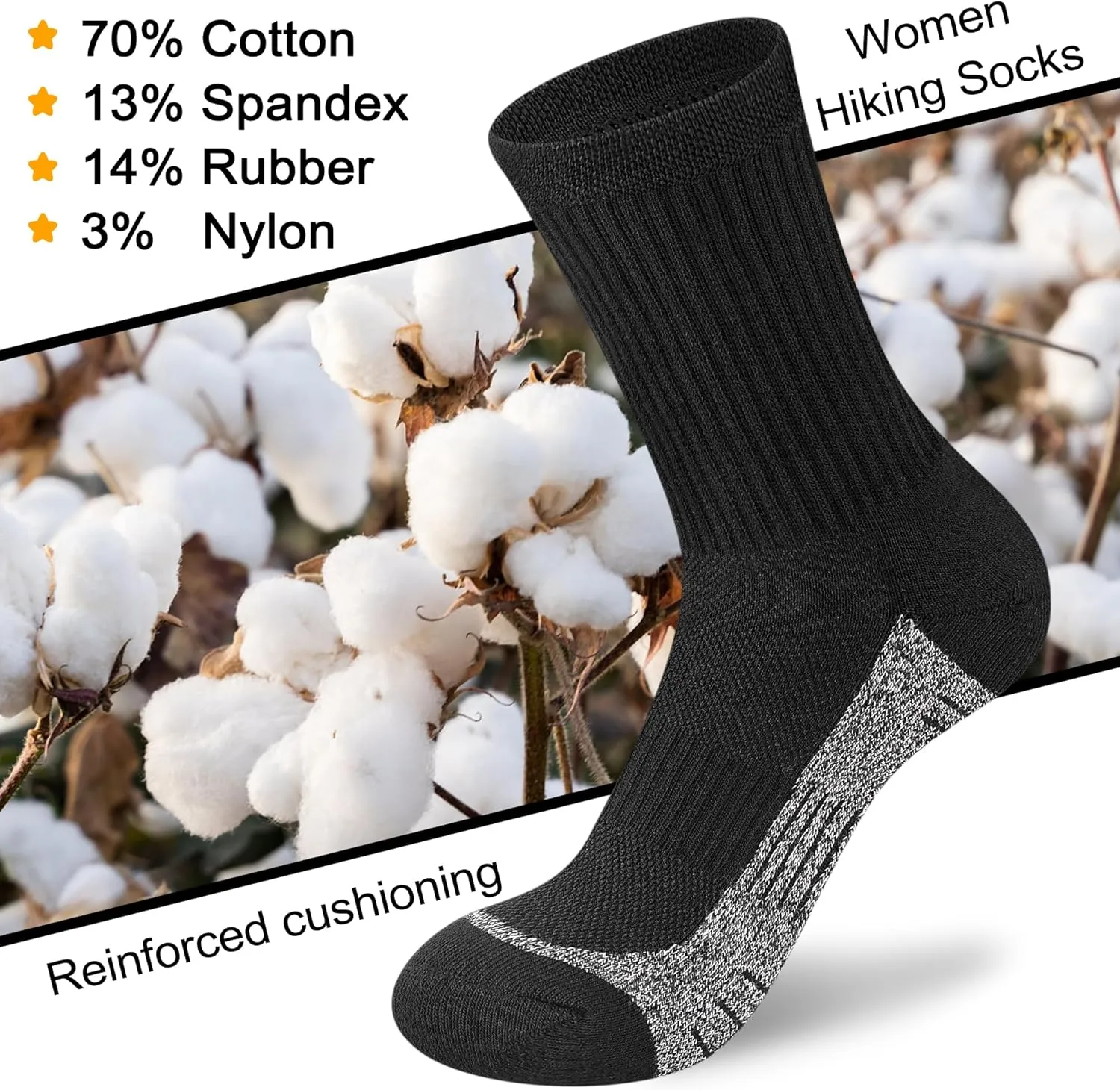 Crew Socks Women Athletic Hiking Running Cushioned Compression Socks 3-5 Pairs