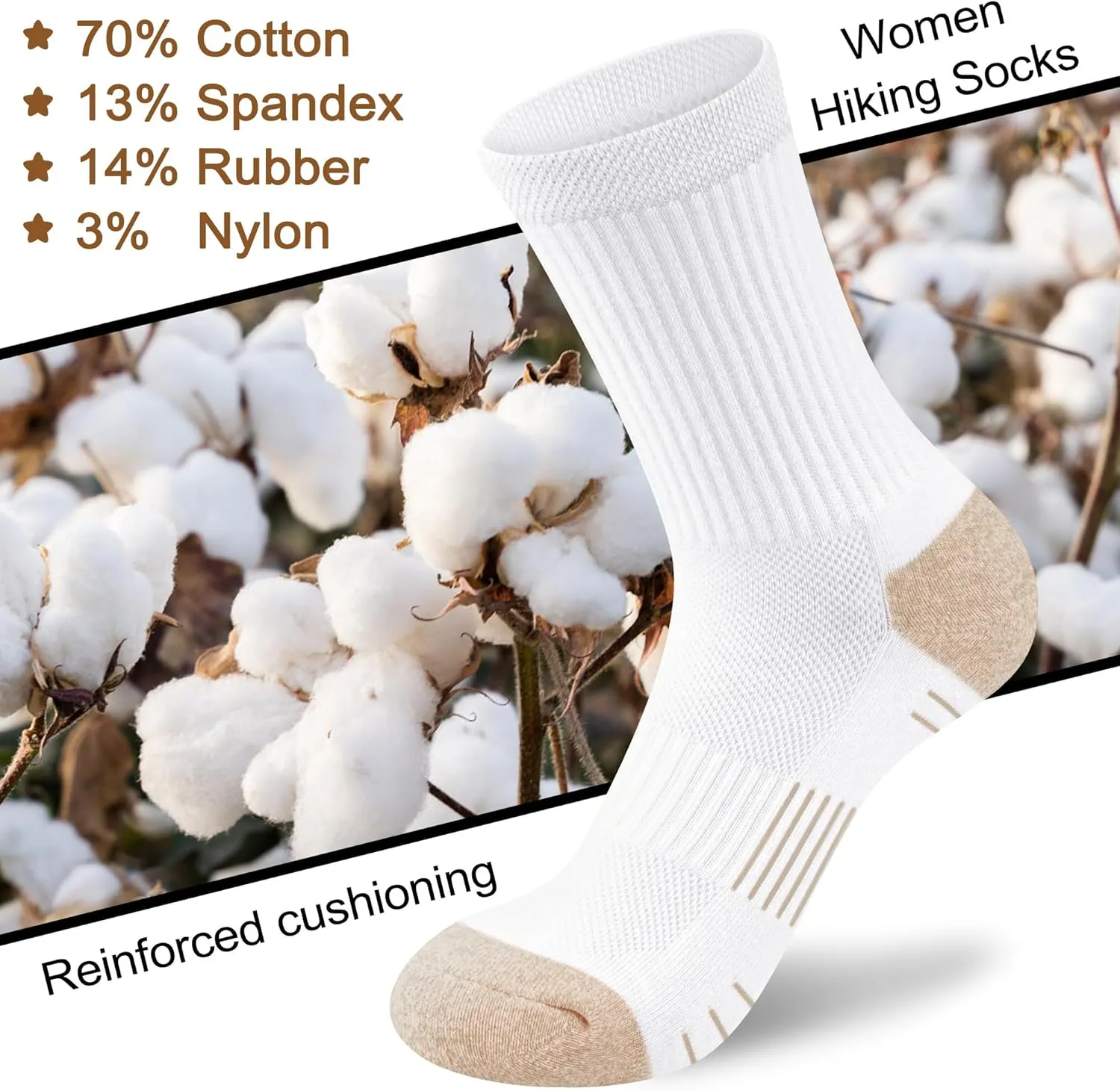 Crew Socks Women Athletic Hiking Running Cushioned Compression Socks 3-5 Pairs