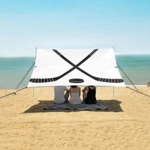 Crossed Ice Hockey Stick Puck Beach Camping Tent Sun Shelter for Whole Family, Beach Shade Canopy with UPF50  UV Protection,Easy Set Up and Carry,Outdoor Shade for Trips, Fishing, Backyard Fun