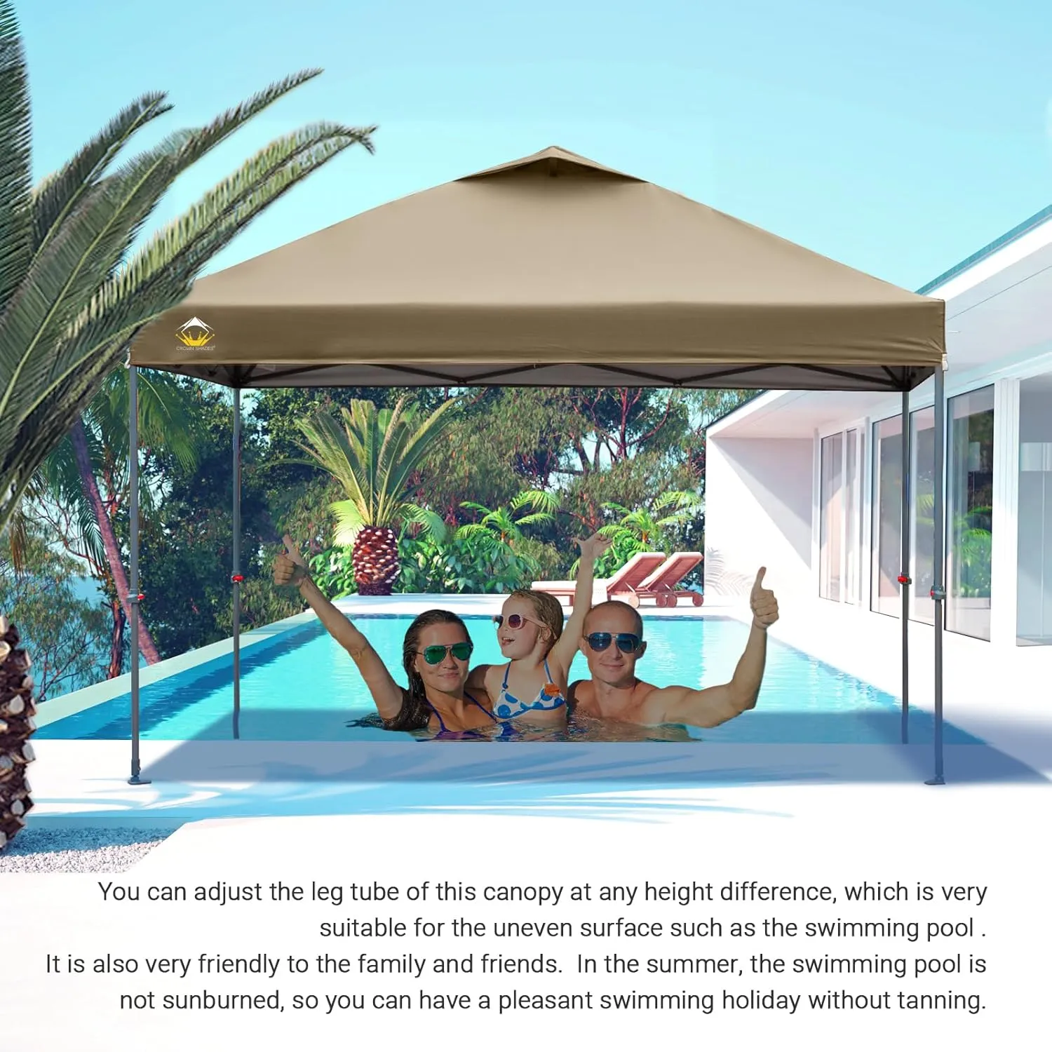 CROWN SHADES 10x10 Canopy Tent, Pop Up Beach Tent for Outdoor Shades with Wheeled Bag, 8 Stakes, 4 Ropes, Outdoor Canopy, Beige