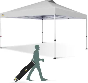 CROWN SHADES 12x12 Pop Up Canopy Outside Canopy, Patented One Push Tent Canopy with Wheeled Carry Bag, Bonus 8 Stakes and 4 Ropes, White