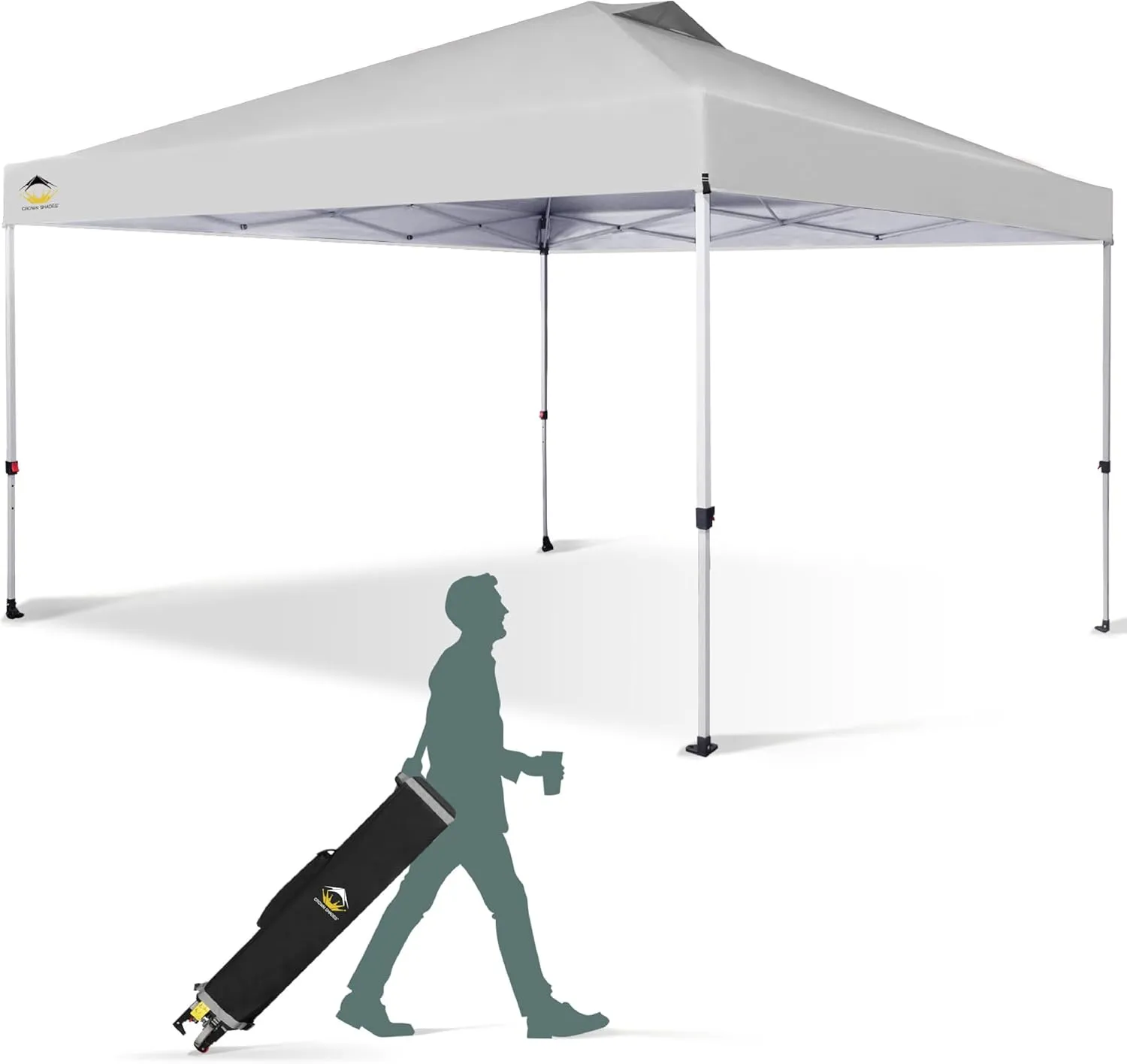 CROWN SHADES 12x12 Pop Up Canopy Outside Canopy, Patented One Push Tent Canopy with Wheeled Carry Bag, Bonus 8 Stakes and 4 Ropes, White