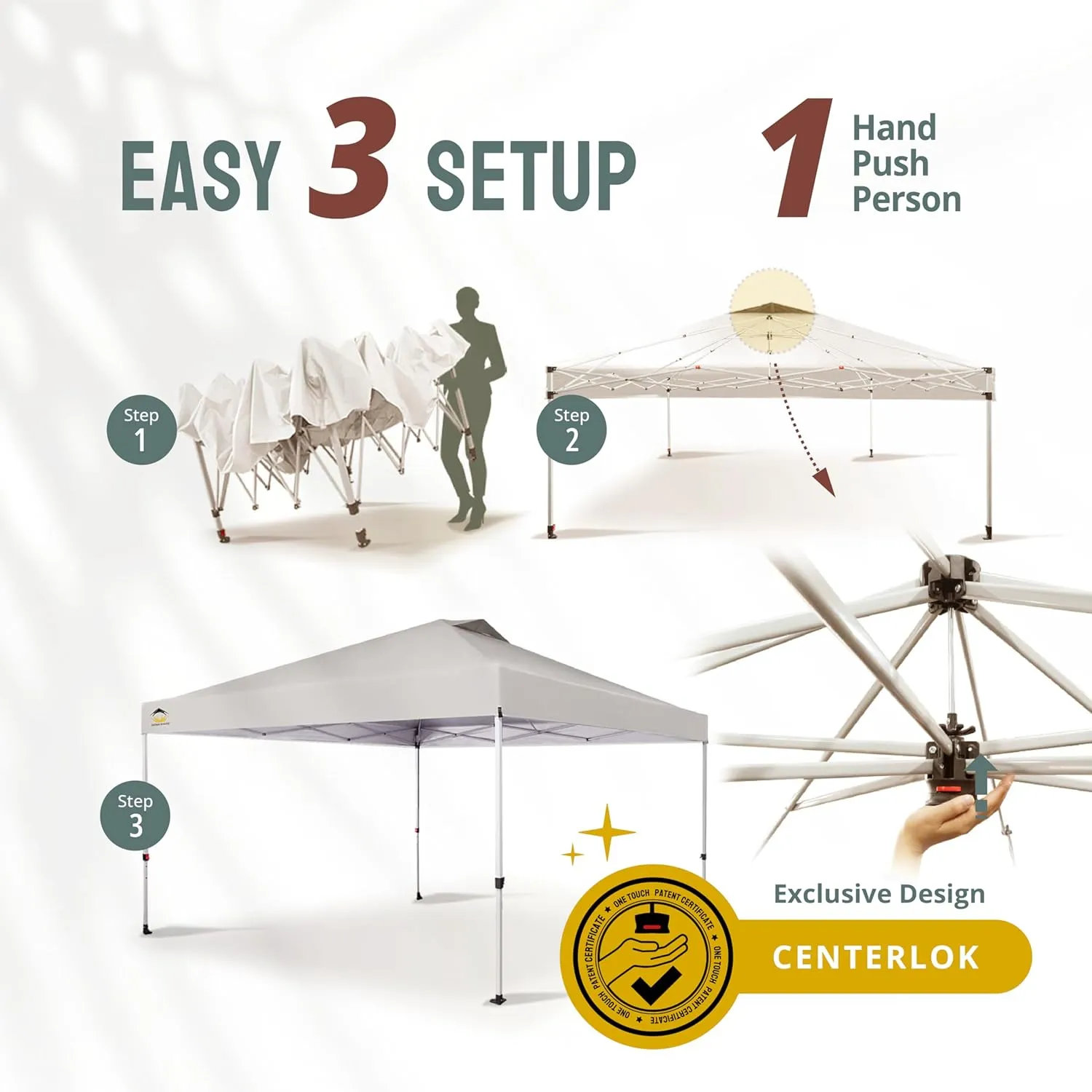 CROWN SHADES 12x12 Pop Up Canopy Outside Canopy, Patented One Push Tent Canopy with Wheeled Carry Bag, Bonus 8 Stakes and 4 Ropes, White