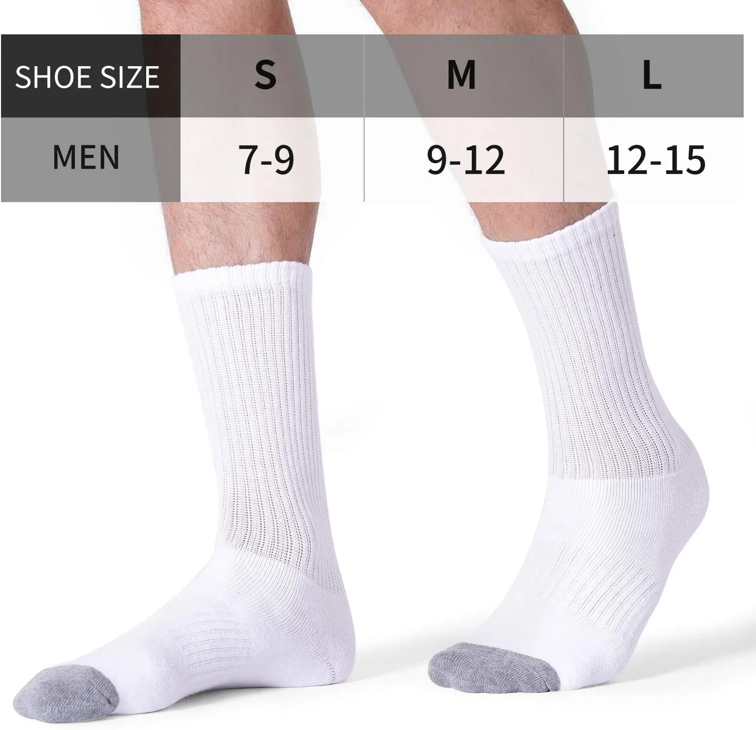 CS CELERSPORT 6 Pack Men's Cotton Athletic Crew Socks Full Cushioned Work Boot Socks