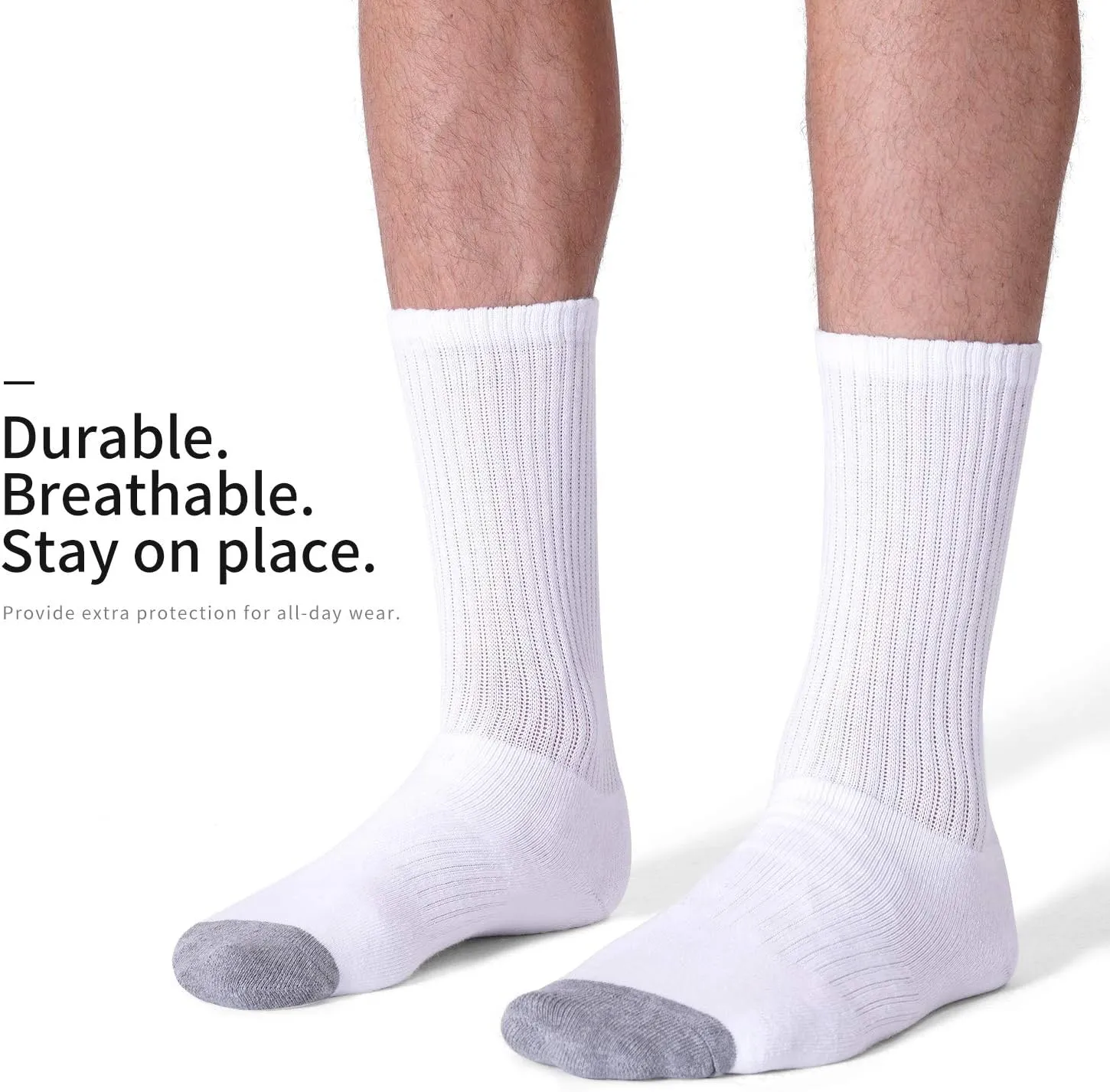 CS CELERSPORT 6 Pack Men's Cotton Athletic Crew Socks Full Cushioned Work Boot Socks