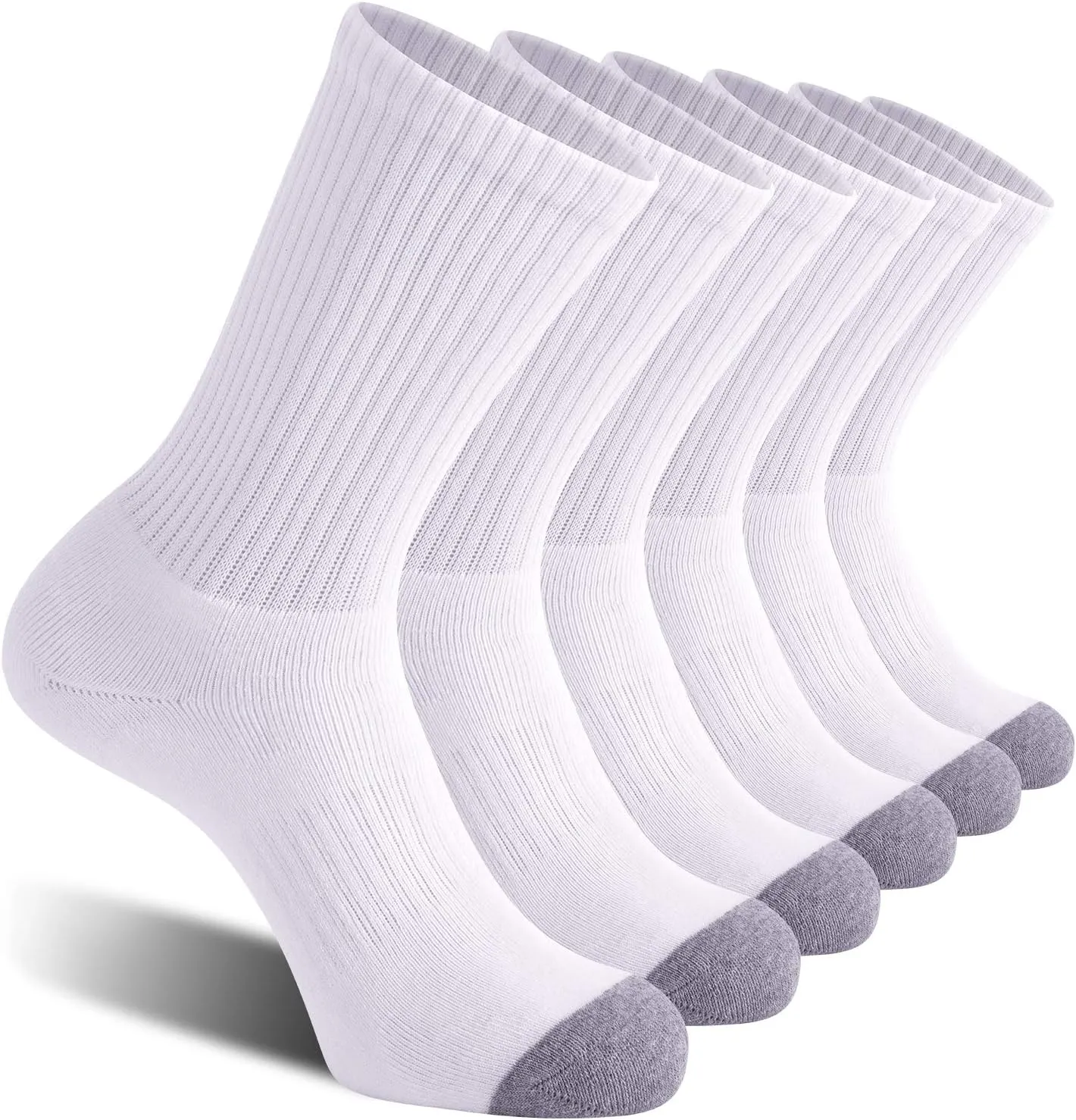 CS CELERSPORT 6 Pack Men's Cotton Athletic Crew Socks Full Cushioned Work Boot Socks