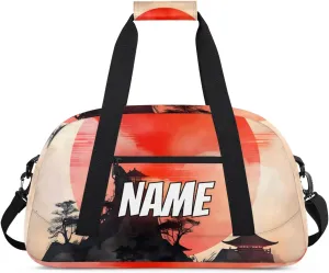 Custom Japanese Mountain Sports Gym Bag Personalized Red Sun Mountain Name Travel Duffel Bag Customized Weekender Overnight Bags for Women Men