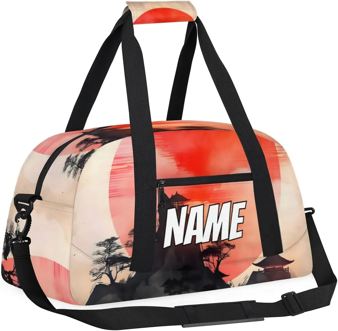 Custom Japanese Mountain Sports Gym Bag Personalized Red Sun Mountain Name Travel Duffel Bag Customized Weekender Overnight Bags for Women Men