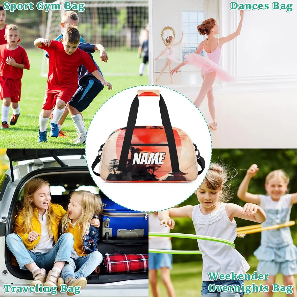 Custom Japanese Mountain Sports Gym Bag Personalized Red Sun Mountain Name Travel Duffel Bag Customized Weekender Overnight Bags for Women Men