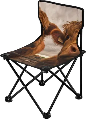 Cute Brown Portable Outdoor Folding Chair Anti-Slip Padded Oxford Cloth Stool Camping Chair Small for Beach Hiking Fishing Gardening Quad Camp Chair